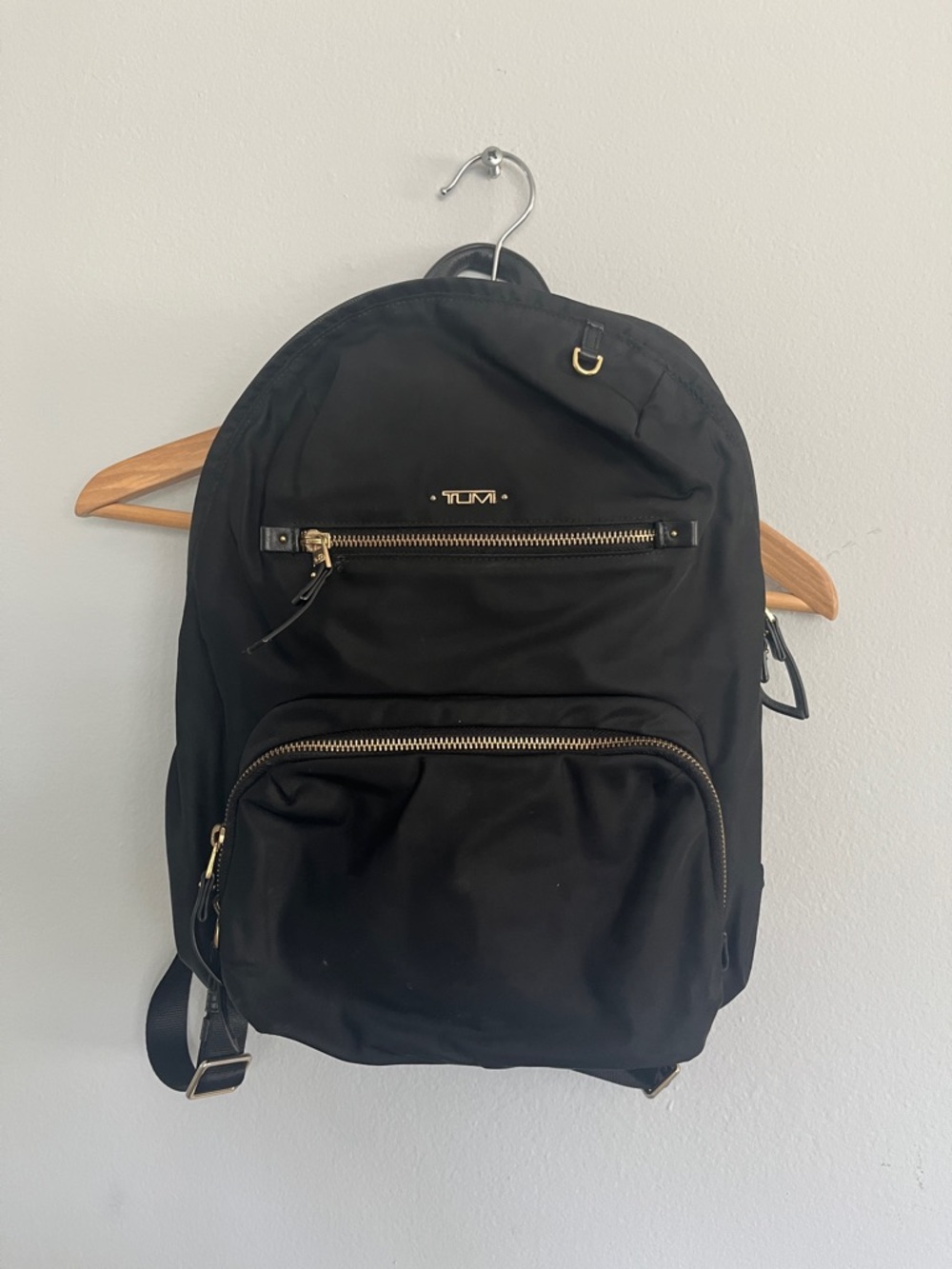 Tumi Black Nylon Backpack with Gold Hardware